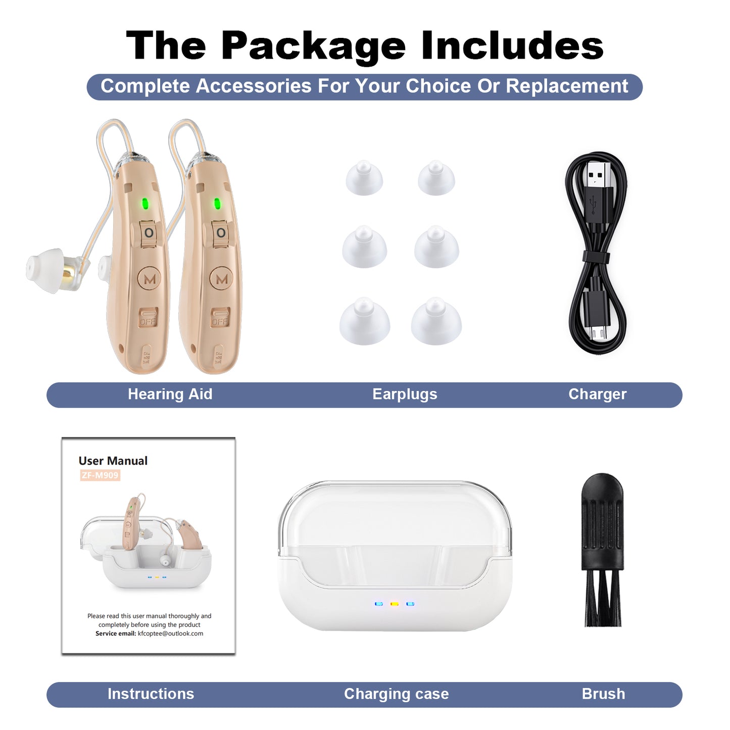 RKEPIE M909 Supreme BTE Hearing Aid - Smart Noise Reduction & All-Day Clarity for Seniors