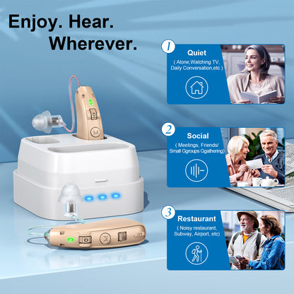 RKEPIE M908 Ultimate BTE Hearing Aid - Dual-Mic Noise Cancelling for Active Seniors