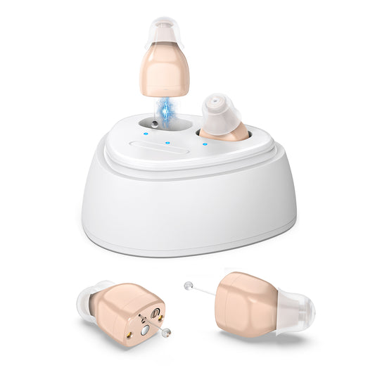 RKEPIE M608 Elite CIC Hearing Aid - Truly Invisible Design & 96-Hour Power Bank Charging Case