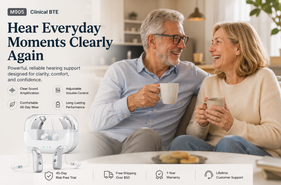 RKEPIE M905 Professional BTE Hearing Aid - Clinical Excellence & All-Day Rechargeable Power