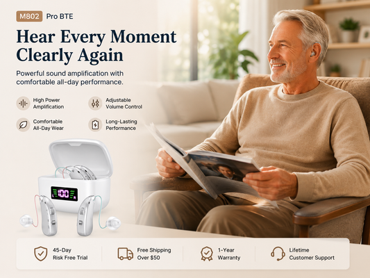 RKEPIE M802 Pro BTE Hearing Aid - High Power Amplification & Ergonomic Comfort for Seniors