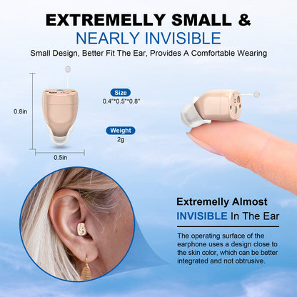RKEPIE M608 Elite CIC Hearing Aid - Truly Invisible Design & 96-Hour Power Bank Charging Case