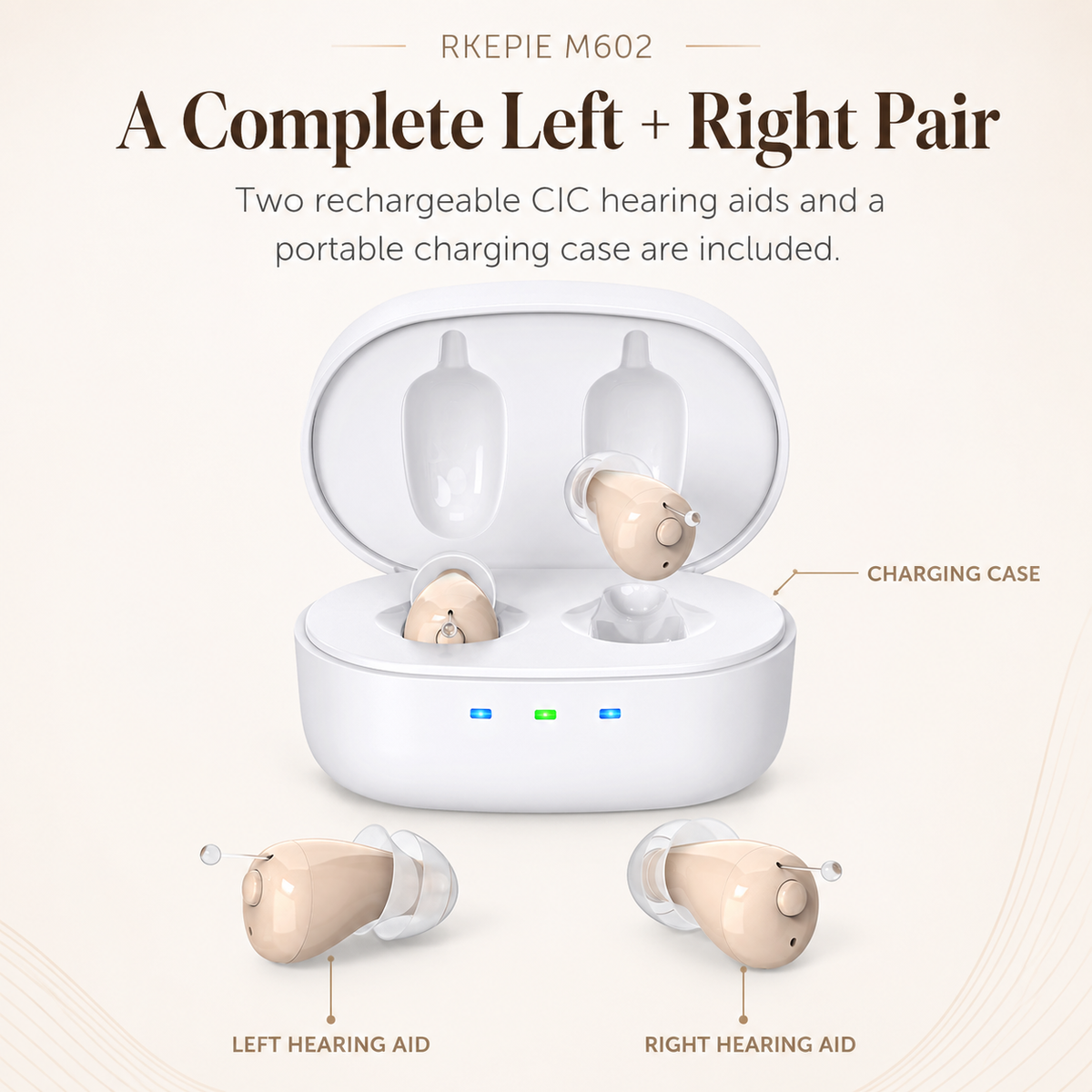 RKEPIE M602 Comfort CIC Hearing Aids – Rechargeable In-Ear Pair