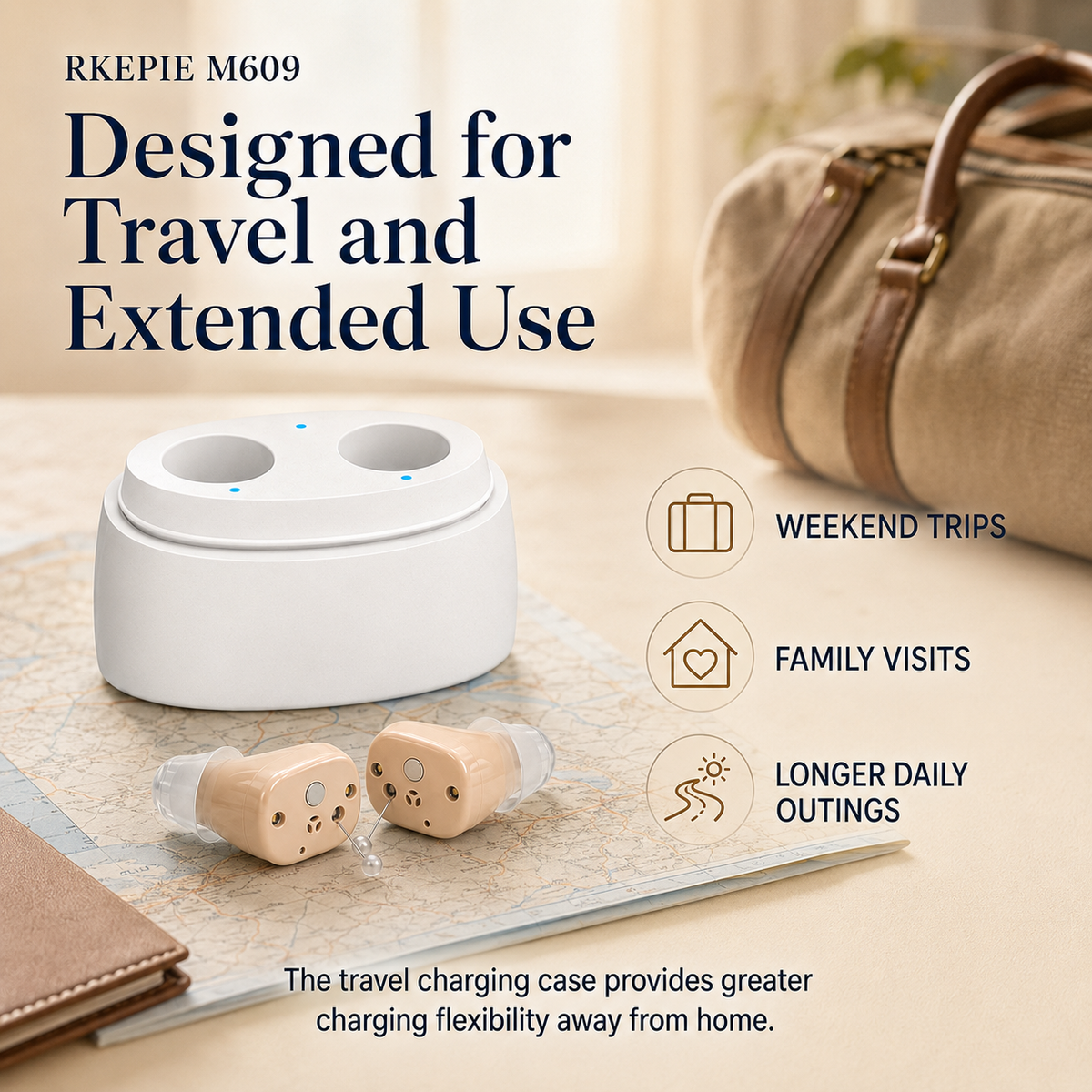 RKEPIE M609 Advanced CIC Hearing Aid - 96-Hour Travel Charging Case & Rechargeable In-Ear Pair