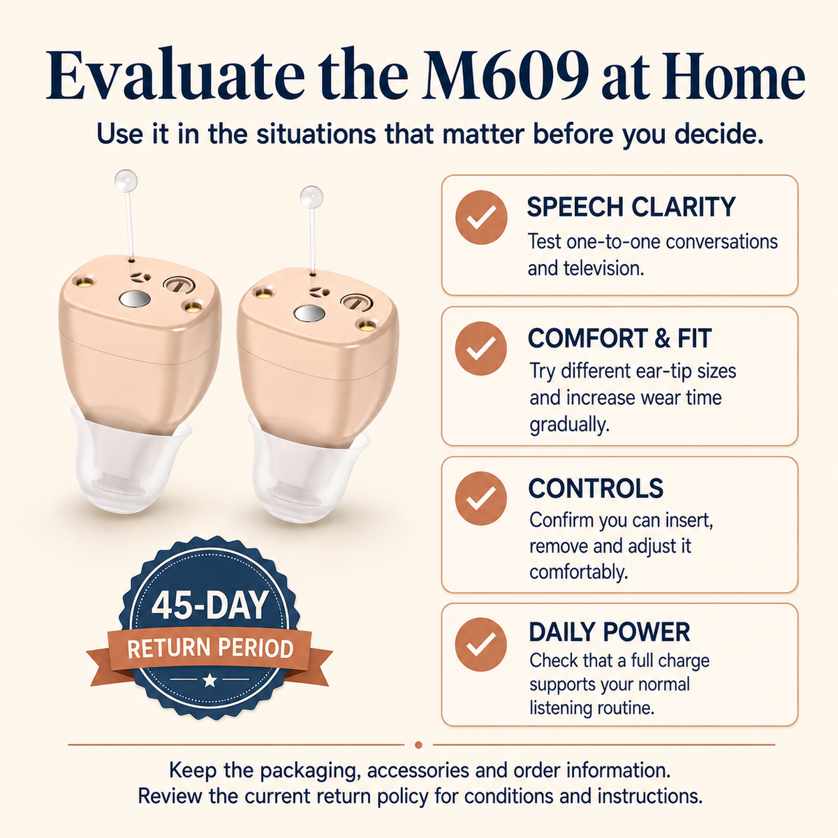 RKEPIE M609 Advanced CIC Hearing Aid - 96-Hour Travel Charging Case & Rechargeable In-Ear Pair