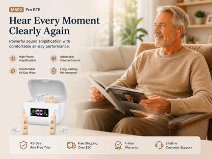 RKEPIE M802 Pro BTE Hearing Aid - High Power Amplification & Ergonomic Comfort for Seniors